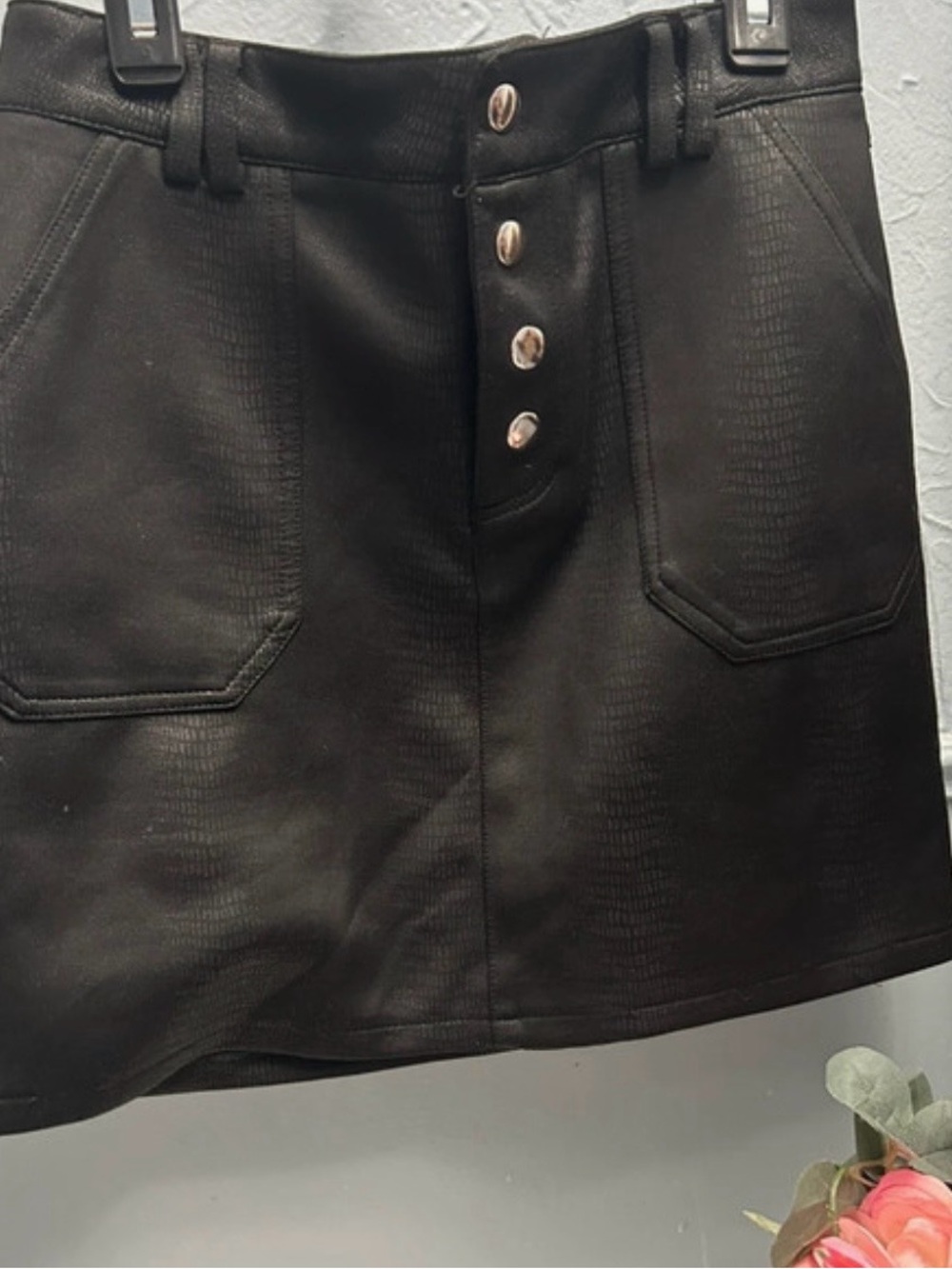 Chocolate Black Faux Leather Button-Front Mini Skirt